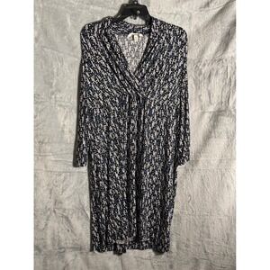Soma faux wrap dress Women's Medium Black Blue White Geometric Long
 Sleeve